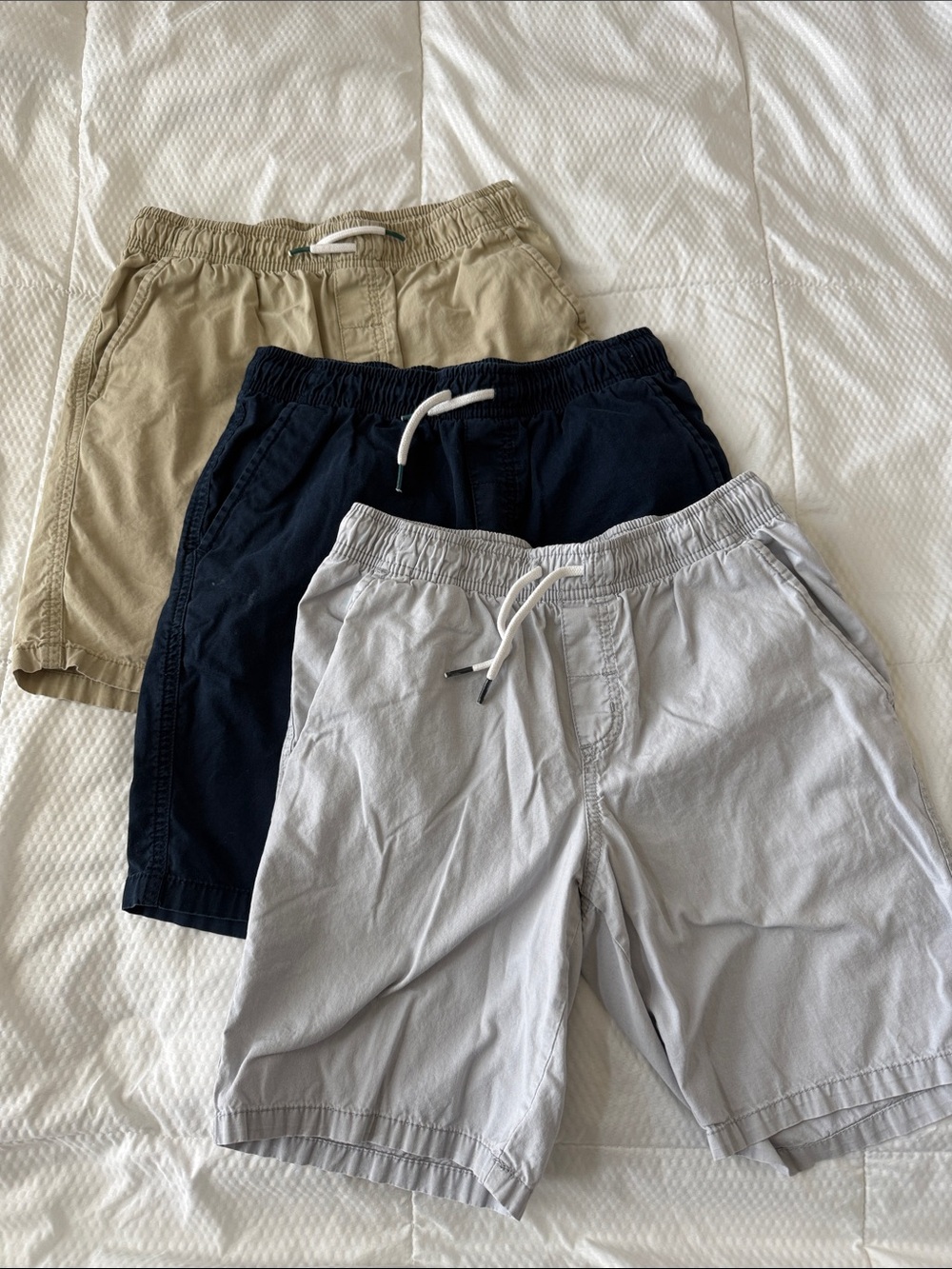 Boys Cat & Jack Drawstring Cotton Shorts - Khaki, Navy, Light Gray set of 3.